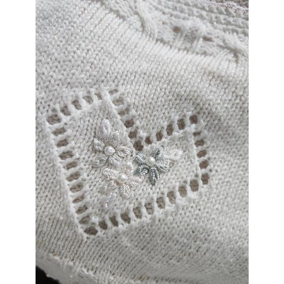 Vintage Cottagecore Sweater Dress Mini Hearts Flowers Embroidered 80s 90s Spring - Picture 8 of 8